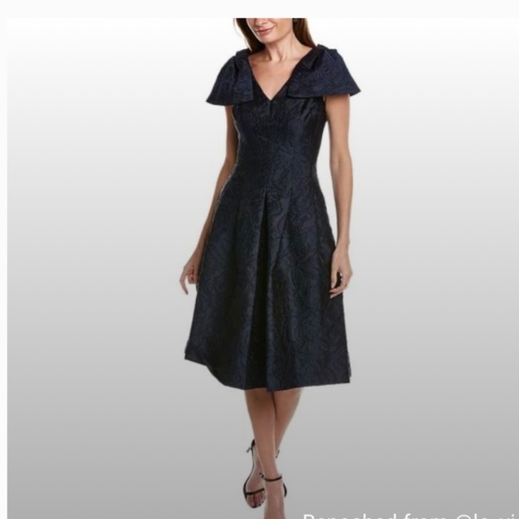 Teri Jon By Rickie Freeman Womens Jacquard Midi Dress, Blue - Picture 10 of 10